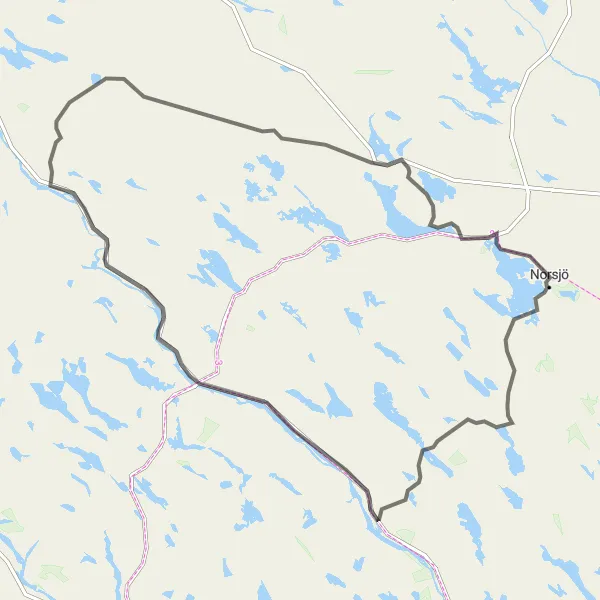 Kartminiatyr av "Norsjö till Kristineberg" cykelinspiration i Övre Norrland, Sweden. Genererad av Tarmacs.app cykelruttplanerare