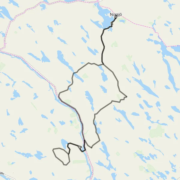 Kartminiatyr av "Småbergen och Sikselberget Loop" cykelinspiration i Övre Norrland, Sweden. Genererad av Tarmacs.app cykelruttplanerare