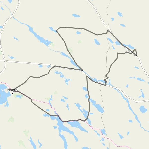 Map miniature of "The Road Warrior" cycling inspiration in Övre Norrland, Sweden. Generated by Tarmacs.app cycling route planner