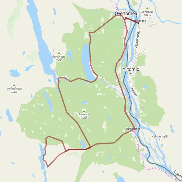 Kartminiatyr av "Övertorneå explorer" cykelinspiration i Övre Norrland, Sweden. Genererad av Tarmacs.app cykelruttplanerare