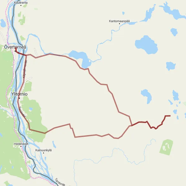 Map miniature of "Off-Road Adventure: Gravel Exploration from Övertorneå" cycling inspiration in Övre Norrland, Sweden. Generated by Tarmacs.app cycling route planner