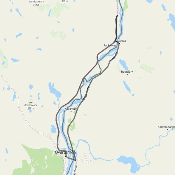 Map miniature of "Charming Road Loop: Övertorneå and Beyond" cycling inspiration in Övre Norrland, Sweden. Generated by Tarmacs.app cycling route planner