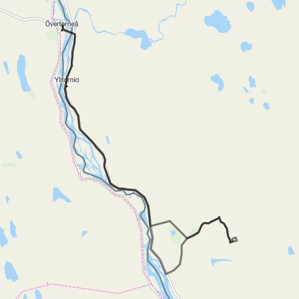 Map miniature of "The Mountain Challenge" cycling inspiration in Övre Norrland, Sweden. Generated by Tarmacs.app cycling route planner