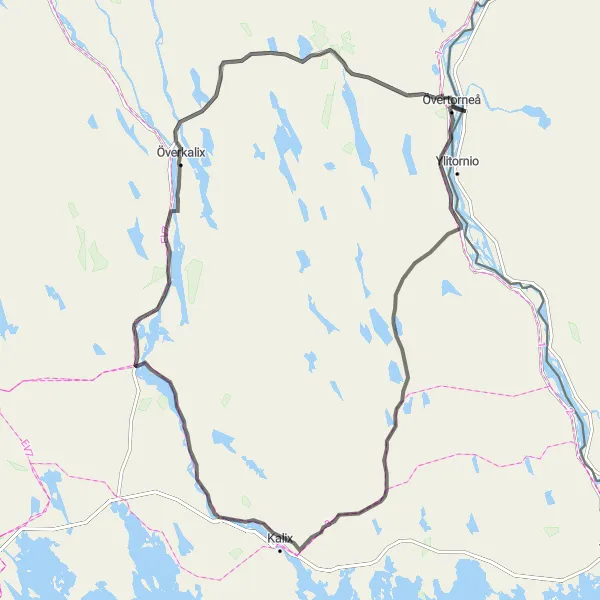 Kartminiatyr av "Niemis - Björkfors - Bondersbyn - Storberget - Morjärv - Överkalix - Övertorneå" cykelinspiration i Övre Norrland, Sweden. Genererad av Tarmacs.app cykelruttplanerare