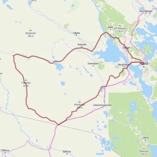 Map miniature of "Piteå to Öjebyn: Journey through Gravel and Charm" cycling inspiration in Övre Norrland, Sweden. Generated by Tarmacs.app cycling route planner