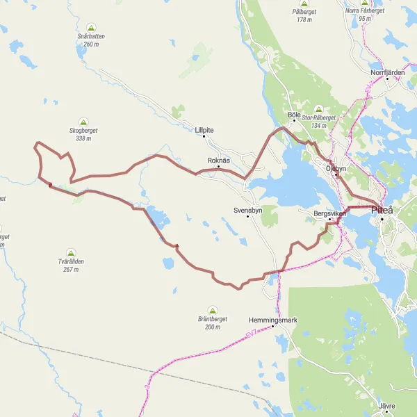 Map miniature of "Bergsviken to Piteå: A Picturesque Gravel Adventure" cycling inspiration in Övre Norrland, Sweden. Generated by Tarmacs.app cycling route planner