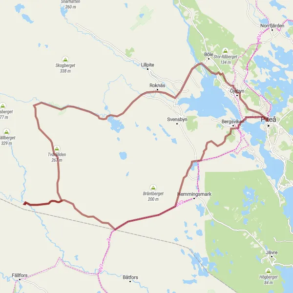 Map miniature of "Högberget Loop: A Thrilling Gravel Cycling Experience" cycling inspiration in Övre Norrland, Sweden. Generated by Tarmacs.app cycling route planner