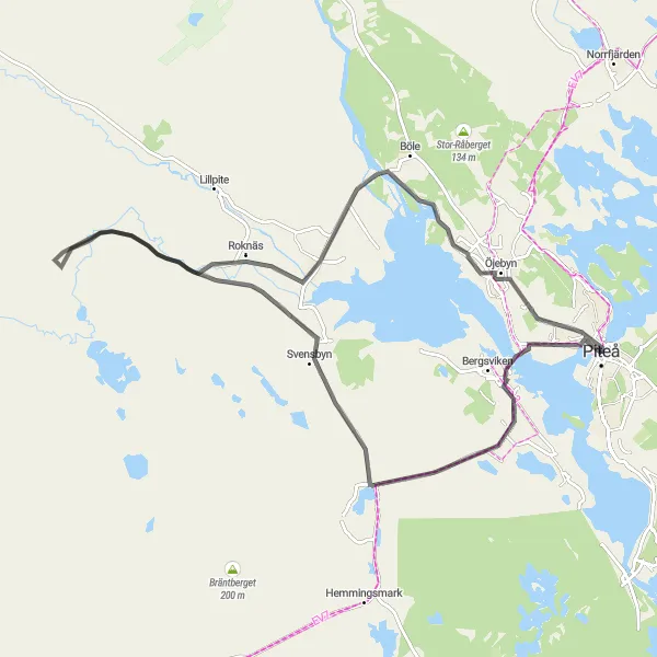 Map miniature of "Scenic Loop around Piteå" cycling inspiration in Övre Norrland, Sweden. Generated by Tarmacs.app cycling route planner