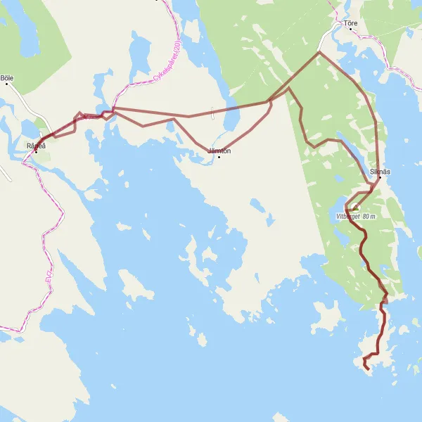 Kartminiatyr av "Siksundöberget och Vitberget Loop" cykelinspiration i Övre Norrland, Sweden. Genererad av Tarmacs.app cykelruttplanerare