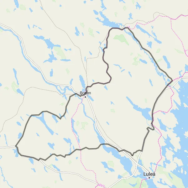 Kartminiatyr av "Råneå till Gammelstad, Boden och Niemisel Cykelväg" cykelinspiration i Övre Norrland, Sweden. Genererad av Tarmacs.app cykelruttplanerare