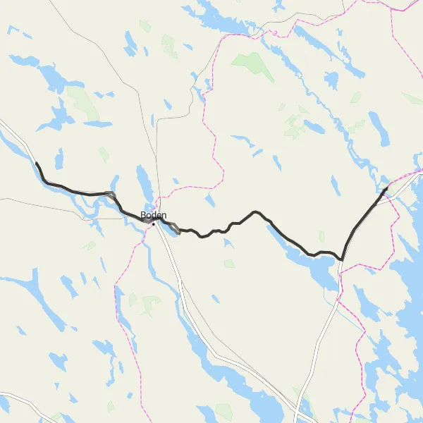 Kartminiatyr av "Råneå - Luleälven - Vittjärv - Paglaberget" cykelinspiration i Övre Norrland, Sweden. Genererad av Tarmacs.app cykelruttplanerare