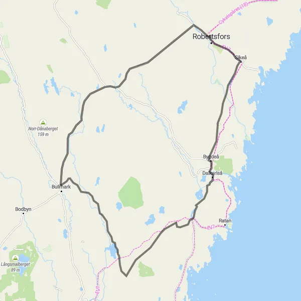 Map miniature of "Road Cycling Paradise" cycling inspiration in Övre Norrland, Sweden. Generated by Tarmacs.app cycling route planner