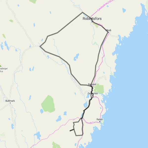 Map miniature of "Scenic Loop through Robertsfors" cycling inspiration in Övre Norrland, Sweden. Generated by Tarmacs.app cycling route planner