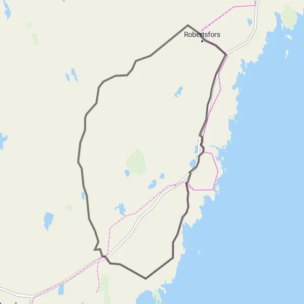 Map miniature of "Road Cycling Exploration: Robertsfors and Beyond" cycling inspiration in Övre Norrland, Sweden. Generated by Tarmacs.app cycling route planner