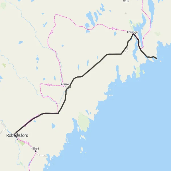 Map miniature of "Ånäset Road Cycling Route" cycling inspiration in Övre Norrland, Sweden. Generated by Tarmacs.app cycling route planner