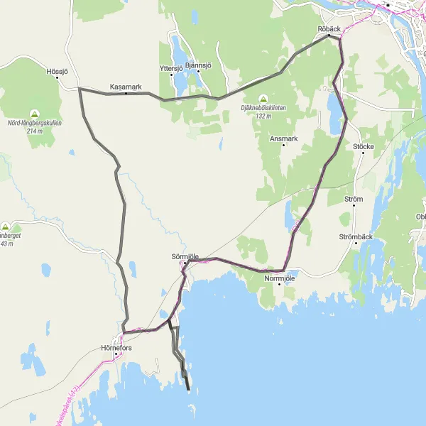 Kartminiatyr av "Cykla längs små vägar och genom byar" cykelinspiration i Övre Norrland, Sweden. Genererad av Tarmacs.app cykelruttplanerare