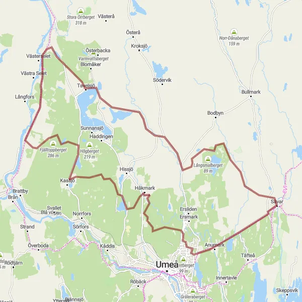 Map miniature of "The Gravel Adventure" cycling inspiration in Övre Norrland, Sweden. Generated by Tarmacs.app cycling route planner