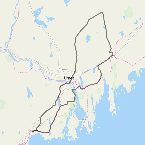 Map miniature of "The Scenic Road Tour" cycling inspiration in Övre Norrland, Sweden. Generated by Tarmacs.app cycling route planner