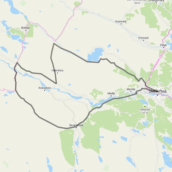 Map miniature of "Bonnstan and Finnforsfallet Cycling Route" cycling inspiration in Övre Norrland, Sweden. Generated by Tarmacs.app cycling route planner