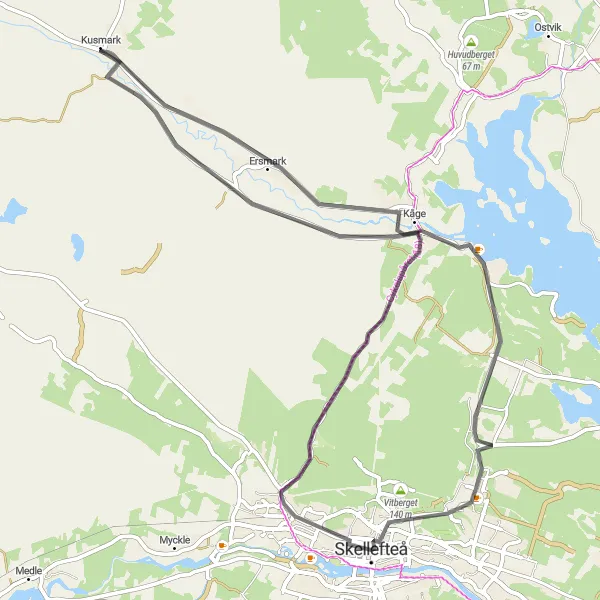 Kartminiatyr av "Skellefteå - Vitberget" cykelinspiration i Övre Norrland, Sweden. Genererad av Tarmacs.app cykelruttplanerare