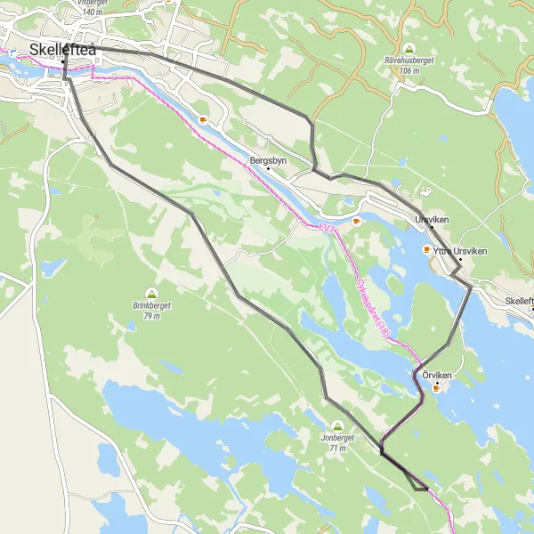 Map miniature of "Kalkberget and Jonberget Cycling Route" cycling inspiration in Övre Norrland, Sweden. Generated by Tarmacs.app cycling route planner