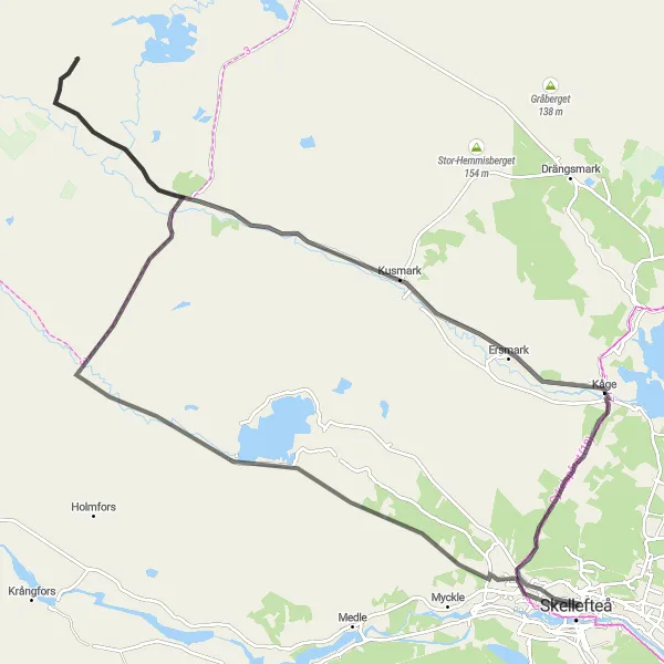 Map miniature of "Kusmark and Kåge Cycling Route" cycling inspiration in Övre Norrland, Sweden. Generated by Tarmacs.app cycling route planner