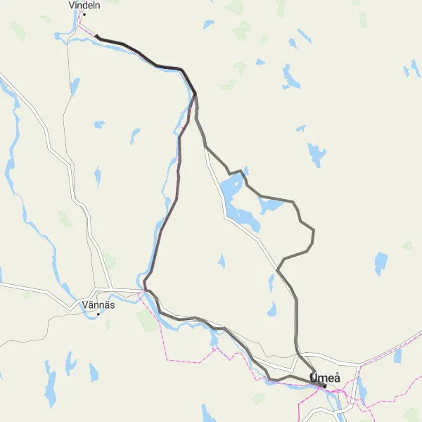 Kartminiatyr av "Vännforsbäckberget och Rödånäsberget Rundtur" cykelinspiration i Övre Norrland, Sweden. Genererad av Tarmacs.app cykelruttplanerare