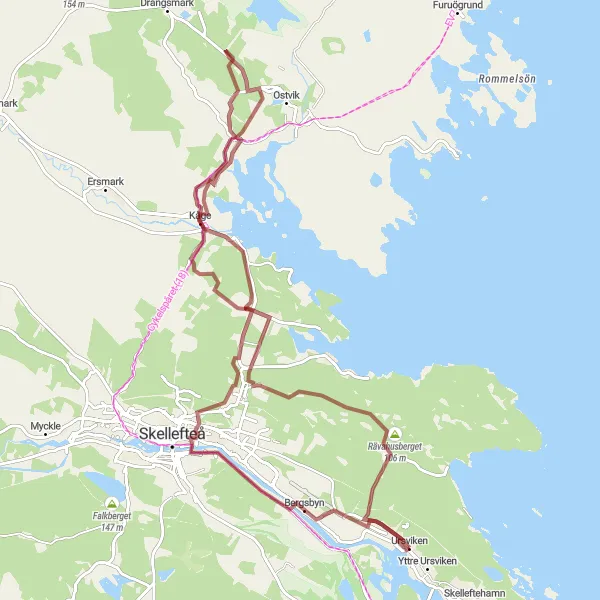 Kartminiatyr av "Utflykt till Vitberget och Kåge med Rävahusberget" cykelinspiration i Övre Norrland, Sweden. Genererad av Tarmacs.app cykelruttplanerare