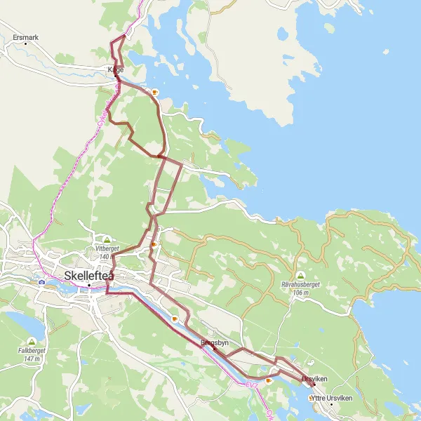 Map miniature of "Gravel Adventure around Ursviken" cycling inspiration in Övre Norrland, Sweden. Generated by Tarmacs.app cycling route planner