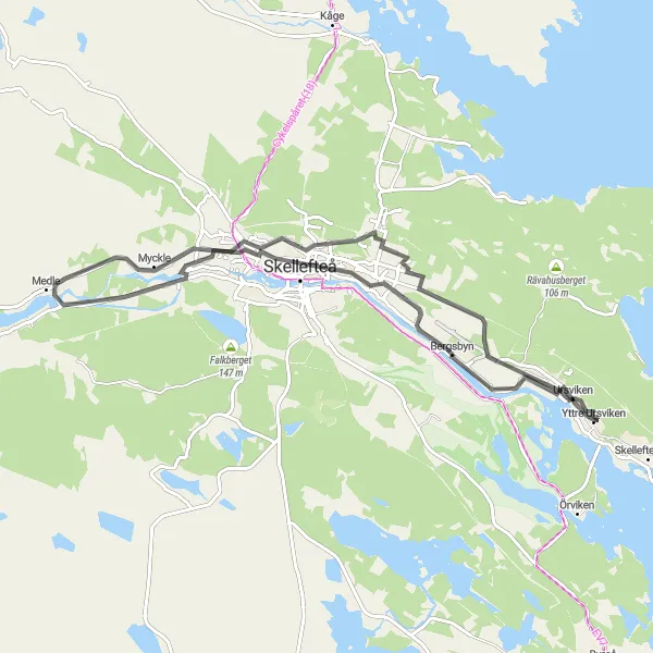 Map miniature of "Scenic Road Cycling Tour near Ursviken" cycling inspiration in Övre Norrland, Sweden. Generated by Tarmacs.app cycling route planner