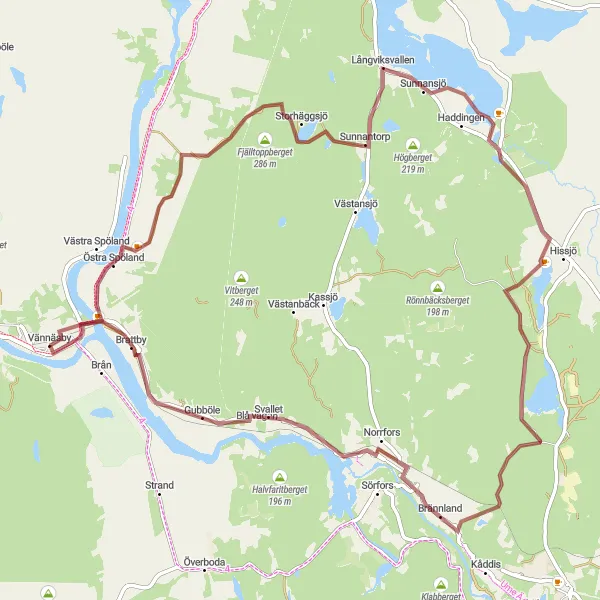 Map miniature of "Scenic Gravel Ride to Fjälltoppberget and Västerberget" cycling inspiration in Övre Norrland, Sweden. Generated by Tarmacs.app cycling route planner