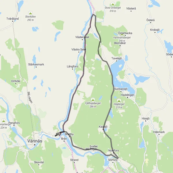 Map miniature of "Nature Highlights: Vännäsby to Gubböle" cycling inspiration in Övre Norrland, Sweden. Generated by Tarmacs.app cycling route planner