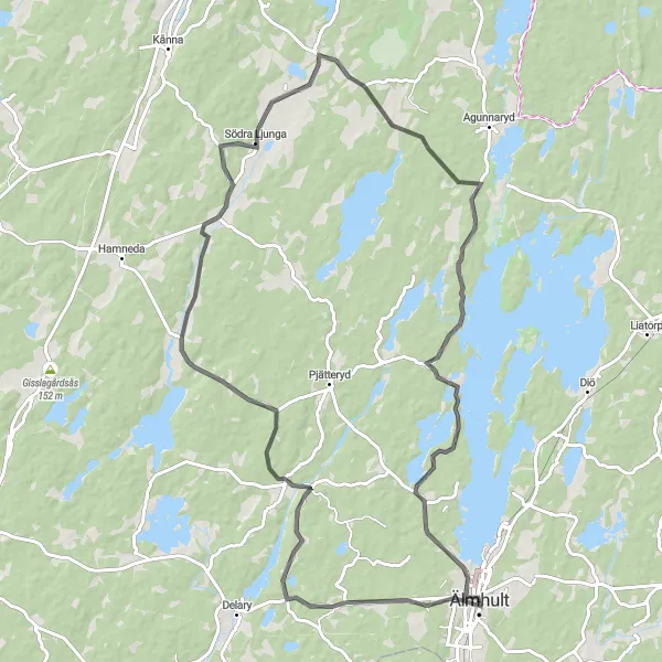 Map miniature of "Coastal Delight" cycling inspiration in Småland med öarna, Sweden. Generated by Tarmacs.app cycling route planner