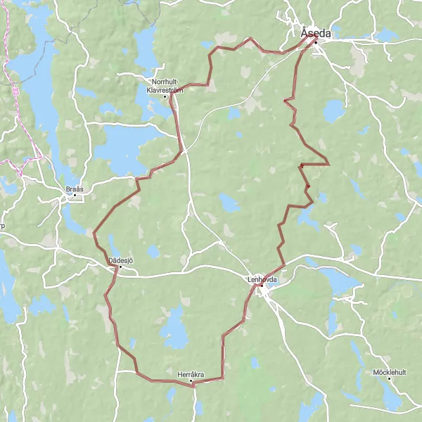 Map miniature of "Älghult Gravel Loop" cycling inspiration in Småland med öarna, Sweden. Generated by Tarmacs.app cycling route planner