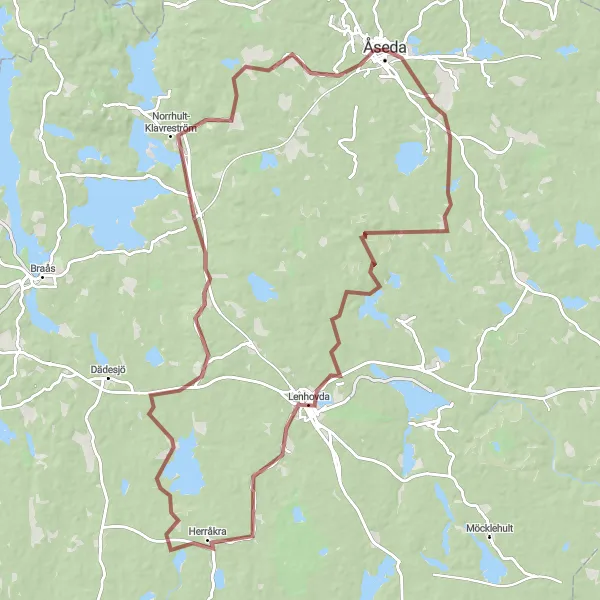 Map miniature of "The Lenhovda Gravel Adventure" cycling inspiration in Småland med öarna, Sweden. Generated by Tarmacs.app cycling route planner