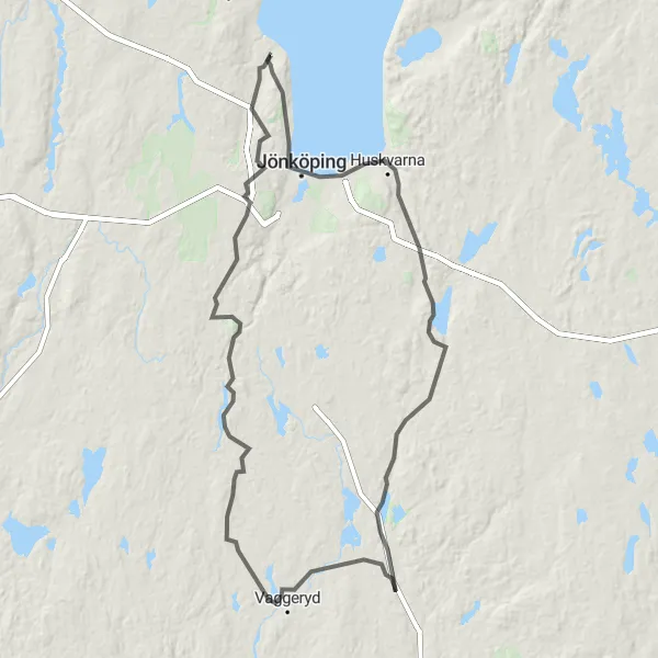 Map miniature of "Bankeryd to Huskvarna and Järstorp Road Cycling Route" cycling inspiration in Småland med öarna, Sweden. Generated by Tarmacs.app cycling route planner