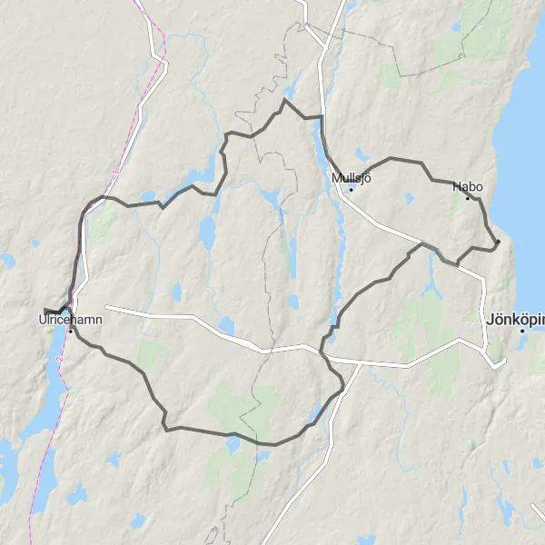 Map miniature of "Bankeryd to Dalum and Ulricehamn Road Cycling Route" cycling inspiration in Småland med öarna, Sweden. Generated by Tarmacs.app cycling route planner