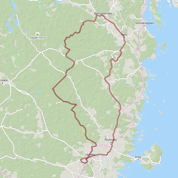 Map miniature of "Blomstermåla Gravel Adventure" cycling inspiration in Småland med öarna, Sweden. Generated by Tarmacs.app cycling route planner