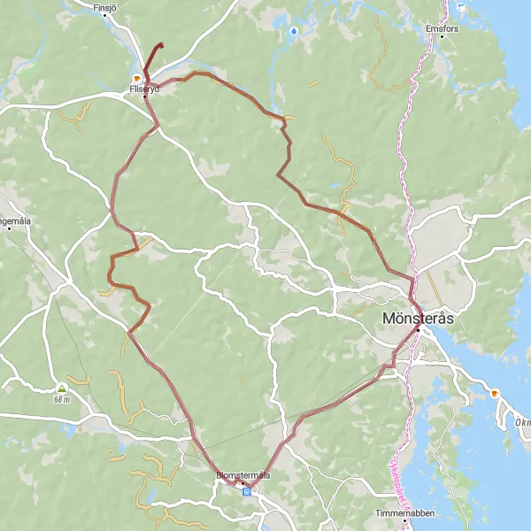 Map miniature of "Coastal Gravel Traverse" cycling inspiration in Småland med öarna, Sweden. Generated by Tarmacs.app cycling route planner