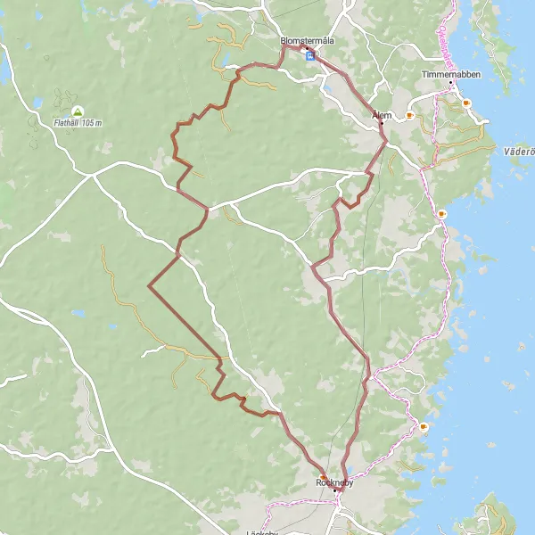 Map miniature of "Rockneby Trails" cycling inspiration in Småland med öarna, Sweden. Generated by Tarmacs.app cycling route planner