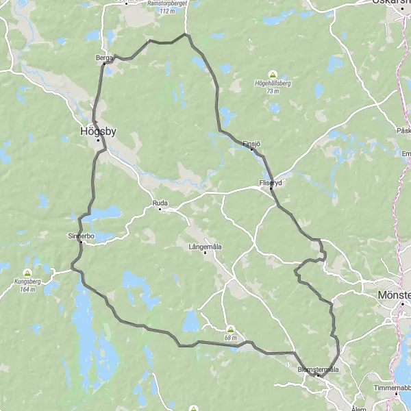 Map miniature of "Högsby Escapade" cycling inspiration in Småland med öarna, Sweden. Generated by Tarmacs.app cycling route planner