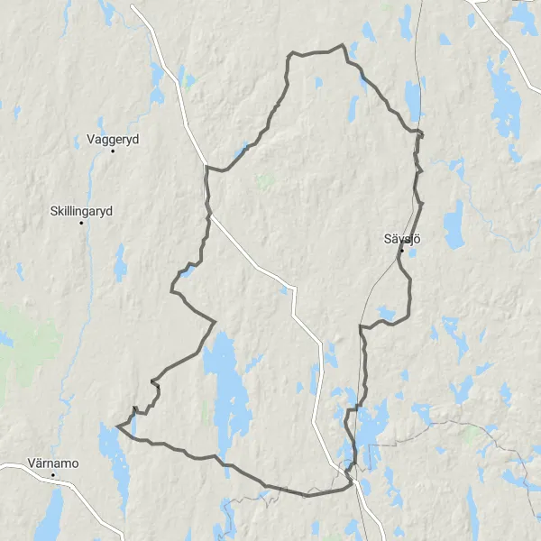 Map miniature of "Lammhult and Os Scenic Tour" cycling inspiration in Småland med öarna, Sweden. Generated by Tarmacs.app cycling route planner