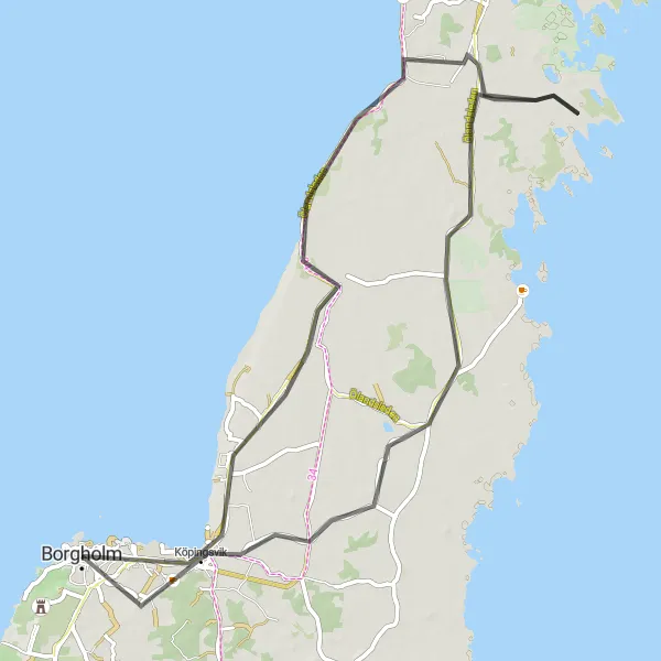 Map miniature of "Borgholm Denmark-Hop" cycling inspiration in Småland med öarna, Sweden. Generated by Tarmacs.app cycling route planner