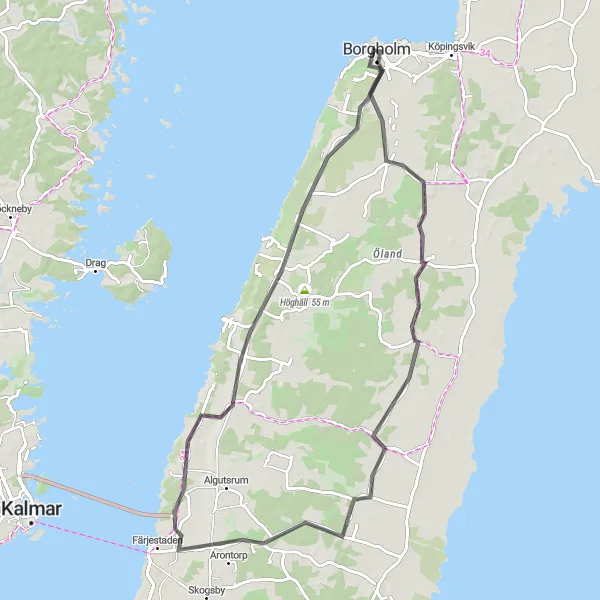 Kartminiatyr av "Historiska Höjdpunkter" cykelinspiration i Småland med öarna, Sweden. Genererad av Tarmacs.app cykelruttplanerare