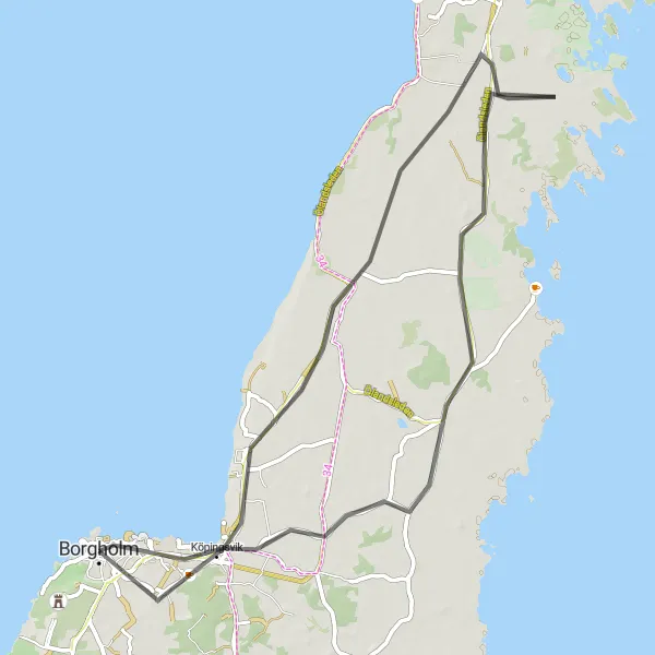 Kartminiatyr av "Kustnära cykling i Öland" cykelinspiration i Småland med öarna, Sweden. Genererad av Tarmacs.app cykelruttplanerare