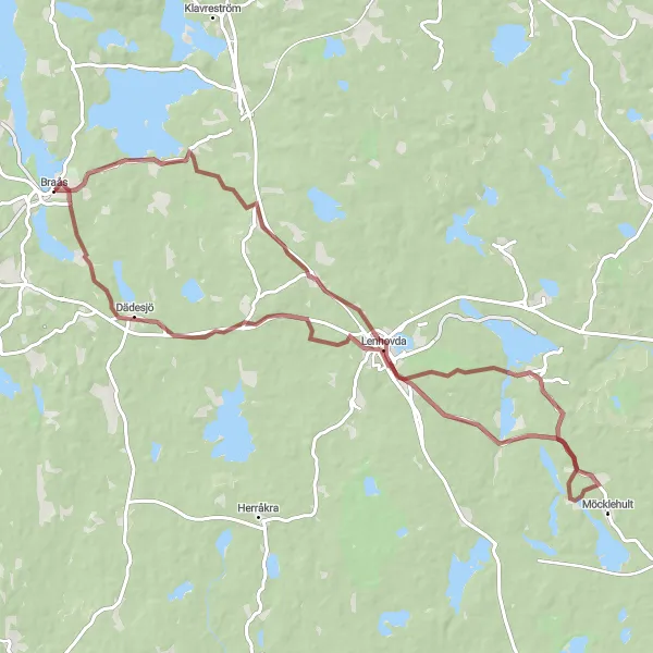 Kartminiatyr av "Braås till Dädesjö Gravel Tour" cykelinspiration i Småland med öarna, Sweden. Genererad av Tarmacs.app cykelruttplanerare