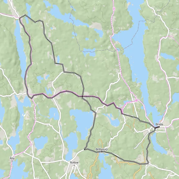 Kartminiatyr av "Brittatorp till Drev Road Cycling Loop" cykelinspiration i Småland med öarna, Sweden. Genererad av Tarmacs.app cykelruttplanerare