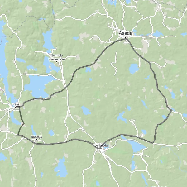 Kartminiatyr av "Sjöarnas rundtur" cykelinspiration i Småland med öarna, Sweden. Genererad av Tarmacs.app cykelruttplanerare