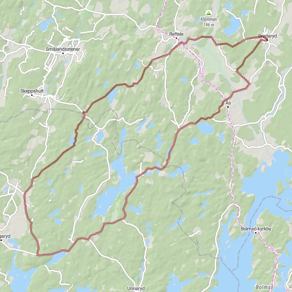 Map miniature of "Reftele Exploration" cycling inspiration in Småland med öarna, Sweden. Generated by Tarmacs.app cycling route planner