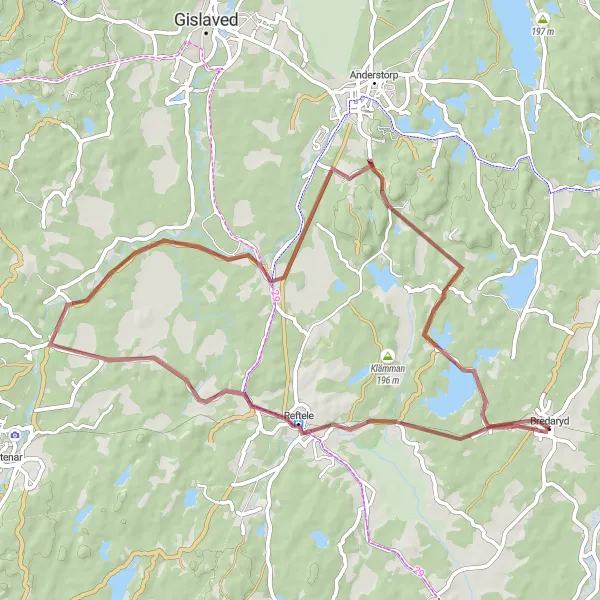 Map miniature of "Annebergssjön Gravel Loop" cycling inspiration in Småland med öarna, Sweden. Generated by Tarmacs.app cycling route planner